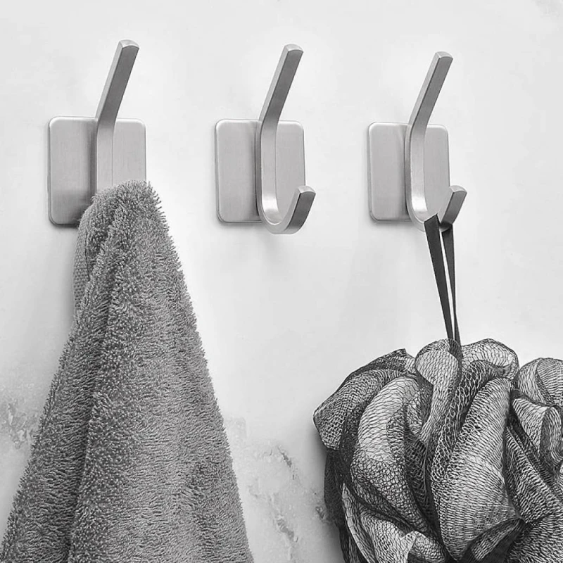 Gancho autoadhesivo doble acero inoxidable para pared plateado