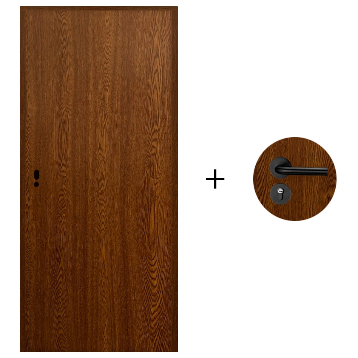 Puerta Desarmada Interior en MDF con Marco y Cerradura Lumax - Marrón Oscuro Lisa Herraje Negro 