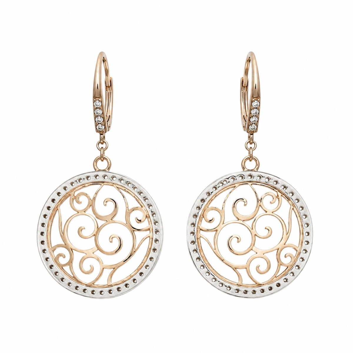 Caravanas circulo con espirales - Plata 925 rodinada con una micra de oro rosa - zirconias - CA8463 - conpiedra 