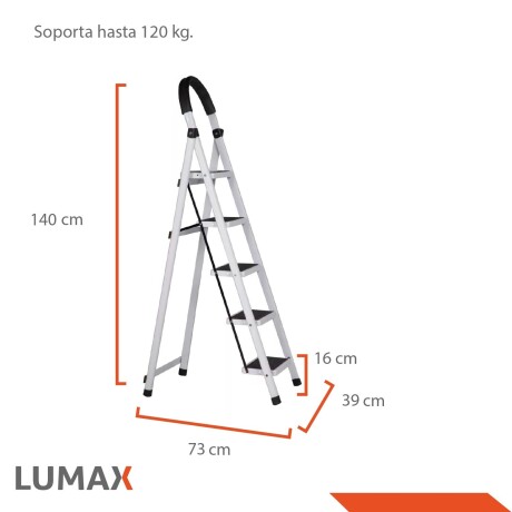 Escalera Tijera 5 Escalones De metal/plastico Base Antideslizante Negro/Blanco