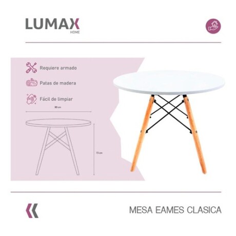 Juego de comedor Con Mesa Circular de 80cm + 4 Sillas Eames Blanco/Blanco