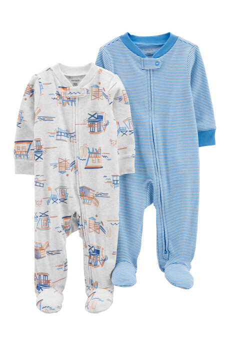 Pack dos pijamas de algodón con pie y doble cierre Sin color