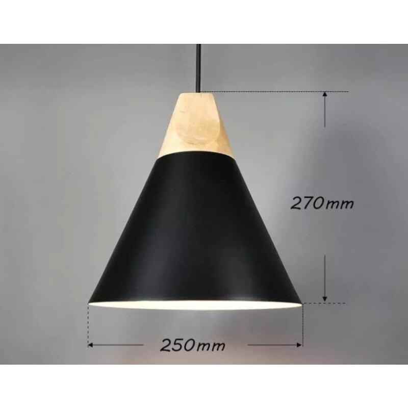 Lampara Colgante De Techo Campana Nordica Metal Madera Negro