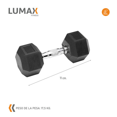 Mancuerna Fija Hexagonal Recubierta Mango Acero Lumax 17.5KG Negro