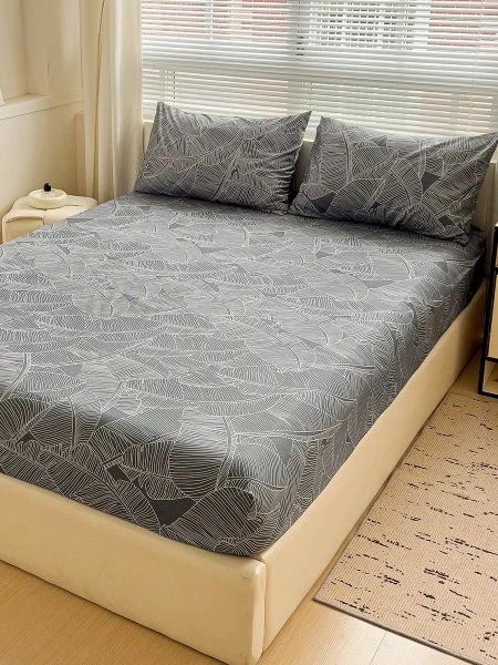 JUEGO DE SÁBANAS SOMMIER BOTANICO GRIS