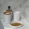 Set de baño 6 pz blanco y madera (papelera-dispensadores) Set De Baño 6 Pz Blanco Y Madera (papelera-dispensadores)