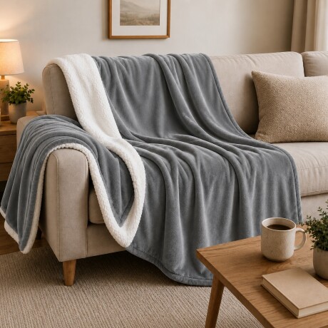 Frazada Manta Polar con Corderito 2 Plazas 200x230cm Gris