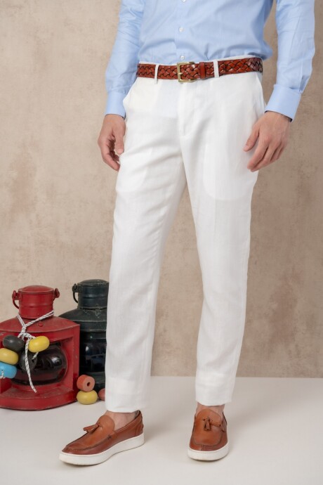 Pantalón lino Slim Fit Blanco