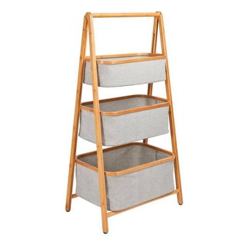 Mueble organizador multiuso plegable con 3 cestas en bambú Mueble organizador multiuso plegable con 3 cestas en bambú