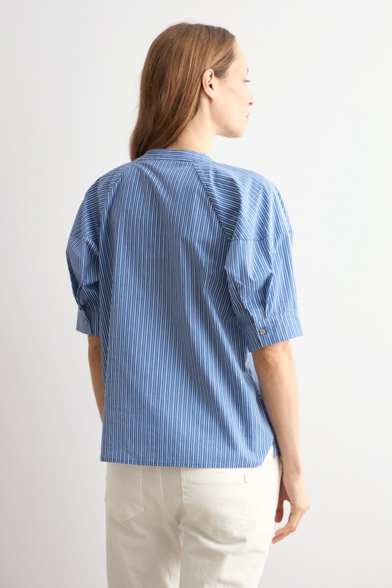 Camisa rayada cuello mao cobalto