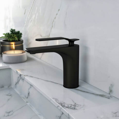 Griferia Para Lavatorio Monocomando Bajo Negro Mate Con Cartucho Ap Frio Serie Modena 000