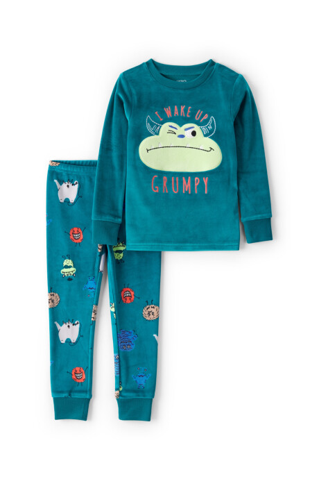 Pijama dos piezas de DreamPlush, remera y pantalón, diseño monstruos Sin color