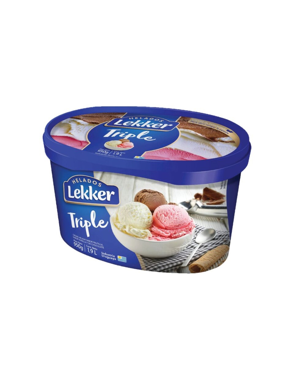 HELADO LEKKER 1.9LT TRIPLE CHOCOLATE, FRUTILLA Y CREMA 