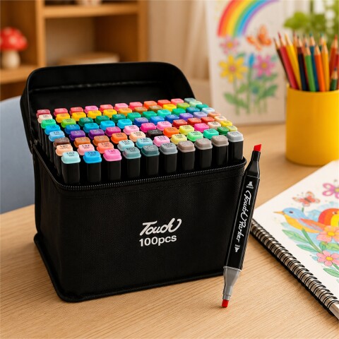 Set de 100 Marcadores Artísticos Doble Punta con Bolso Negro 1