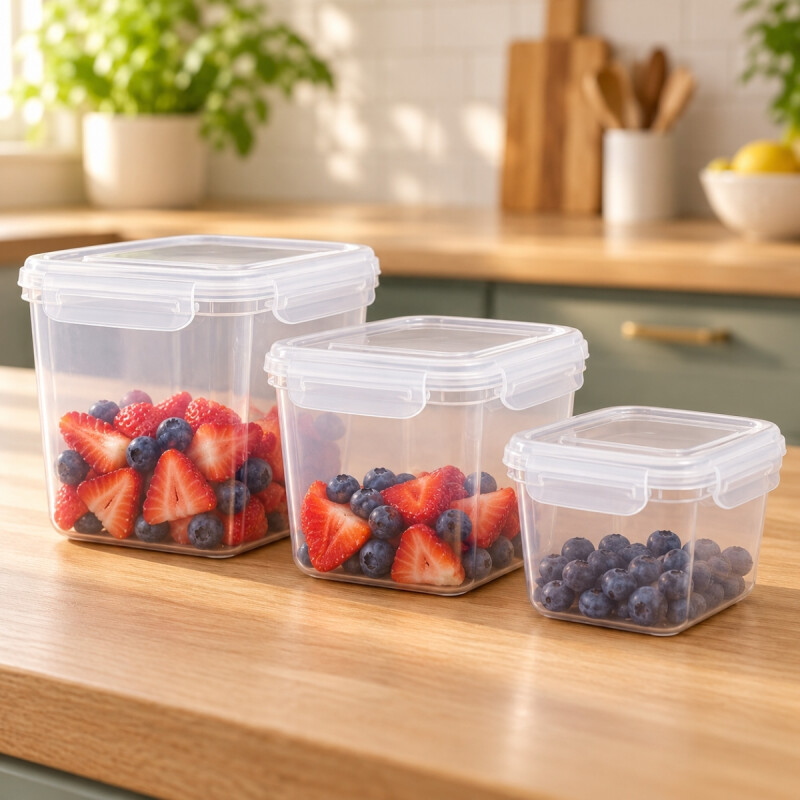 Set x3 Pote hermético rectangular 550 / 1000 / 1800 ml TRANSPARENTE