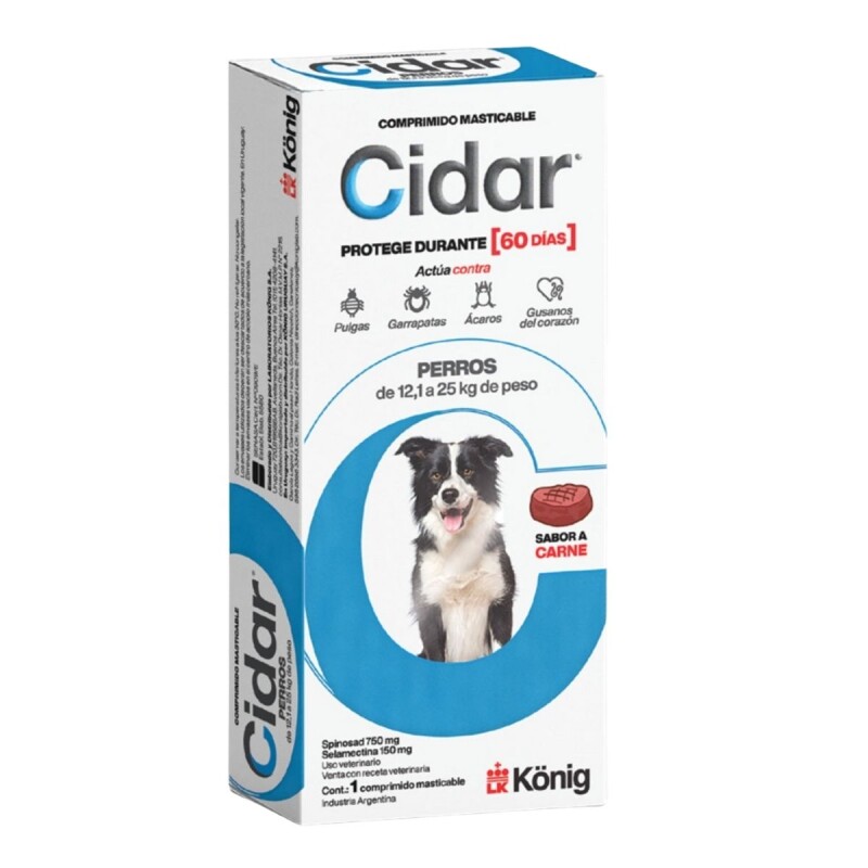 CIDAR PASTILLA ANTIPULGAS Y ANTIGARRAPATAS KONIG 12.1 A 25 KG