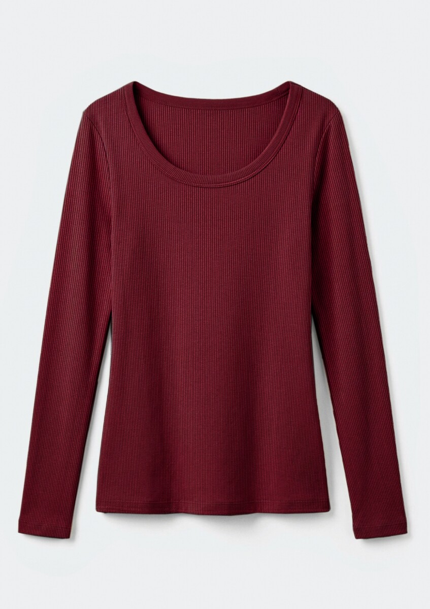 CAMISETA MANGA LARGA ACANALADA - NEGRO - BORDEAUX 