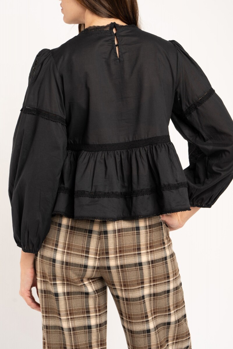 Blusa Broderie Algodón Negro