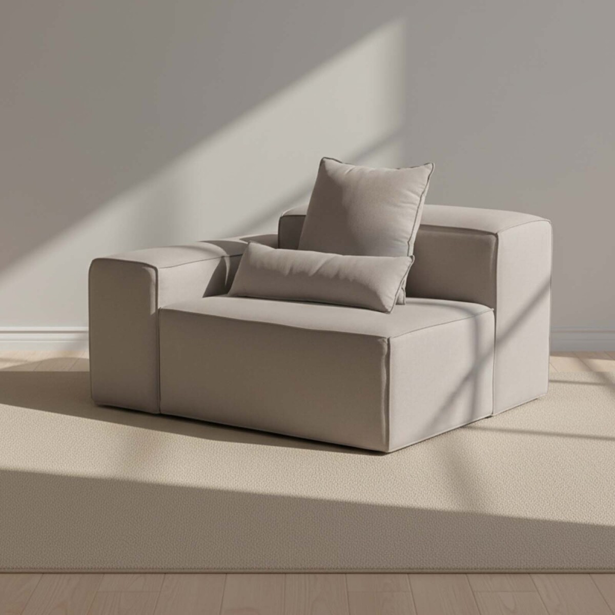 SOFÁ KAI - 1 CUERPO TELA GRIS MODULAR CON BRAZO IZQUIERDO 