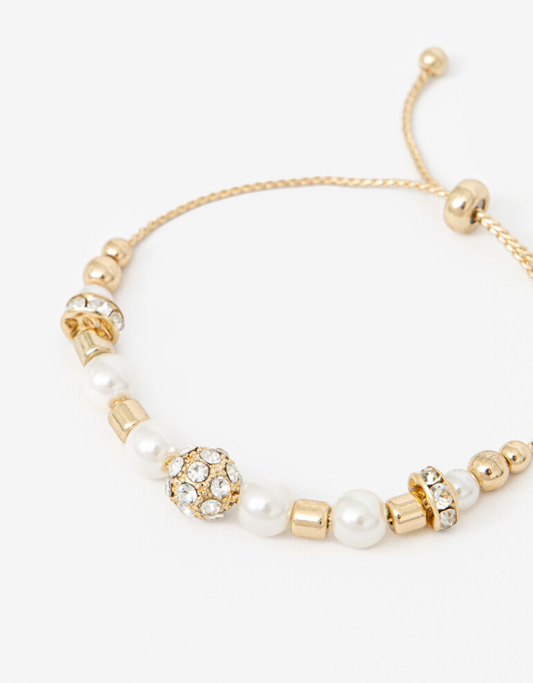 Pulseras Flexibles Pulsera Flexible Con Perlas - Dorado