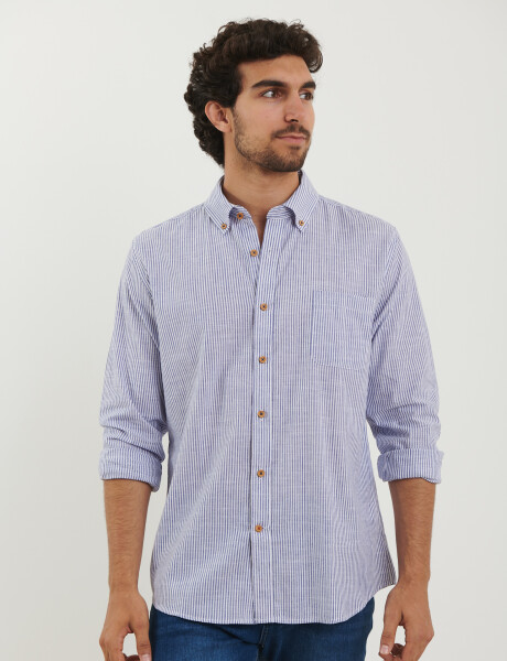 012503 CAMISA HARRINGTON LABEL Azul Melange / Blanco