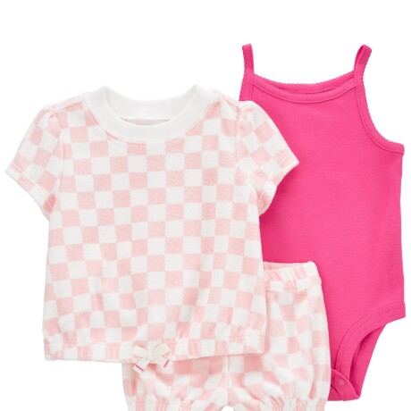 Set Carters Cuadros 3 Piezas Short Remera y Body Algodón ROSA