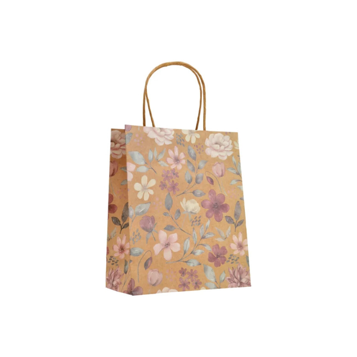 Bolsa de Regalo con Cordon Kraft Floral Chica - Colores Calidos 