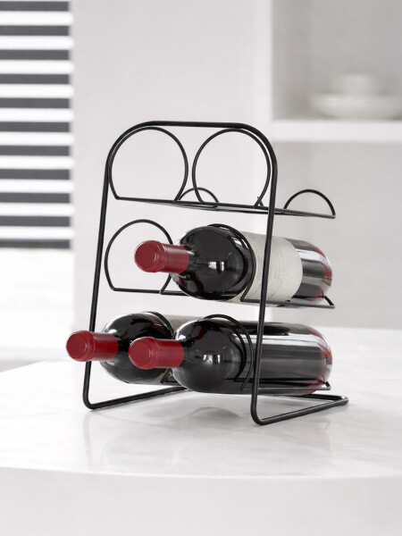 SOPORTE METAL BOTELLAS VINO 6 ESPACIOS NEGRO