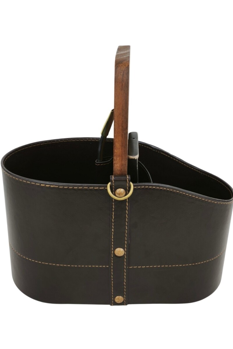 Matera canasta en madera con porta celular Matera canasta en madera con porta celular