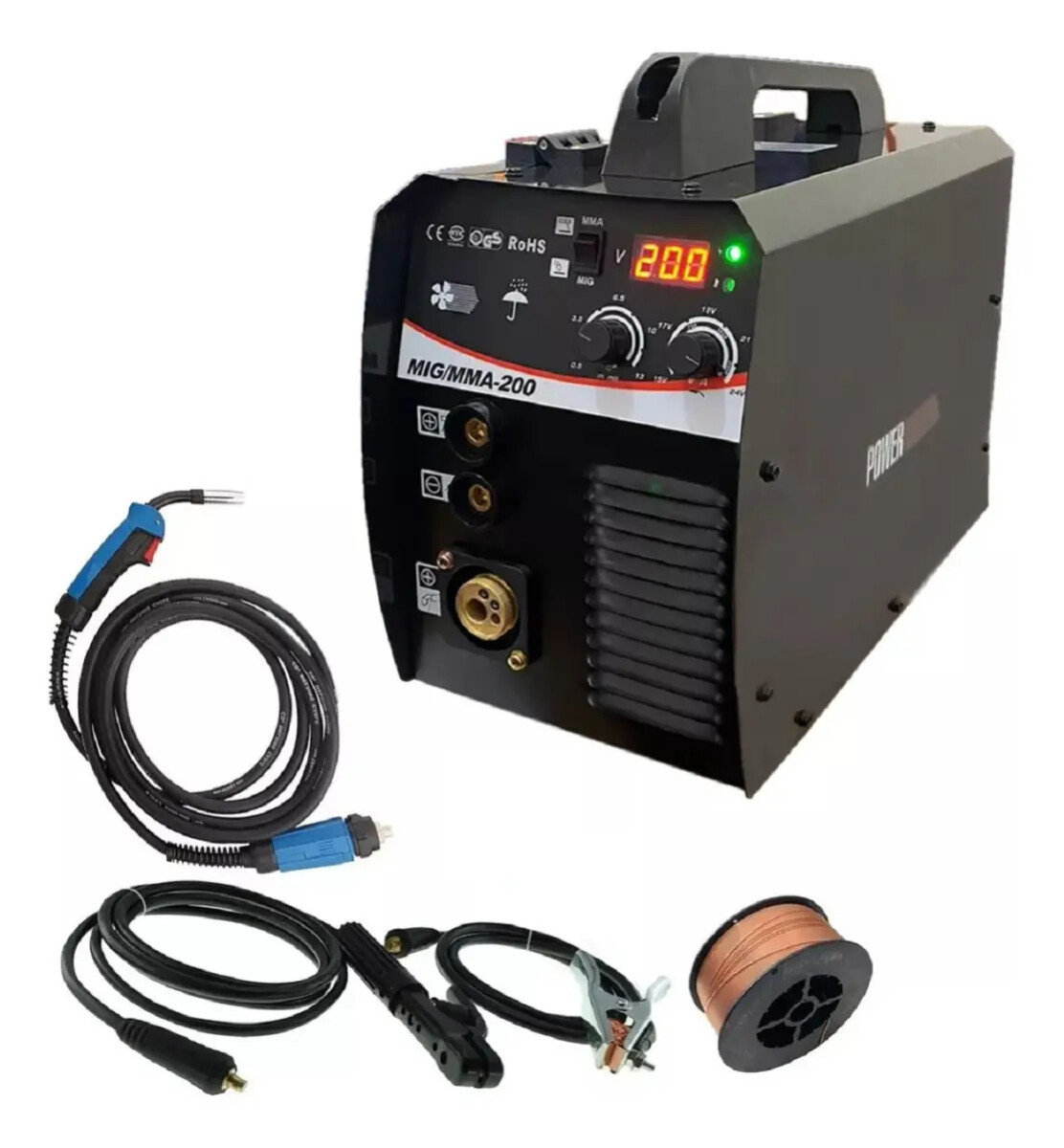 SOLDADORA MIG MAG 200 AMP CON Y SIN GAS POWER FORCE + ALAMBRE 