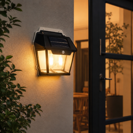 FAROL DE PARED CON DOBLE LED Y CARGA SOLAR NEGRO FAROL DE PARED CON DOBLE LED Y CARGA SOLAR NEGRO