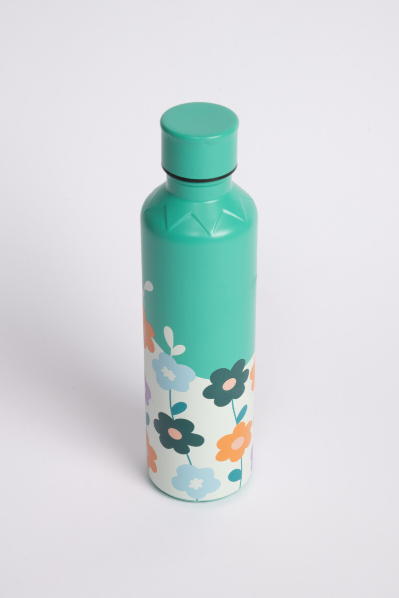 Botella de acero estampa Flores Verde