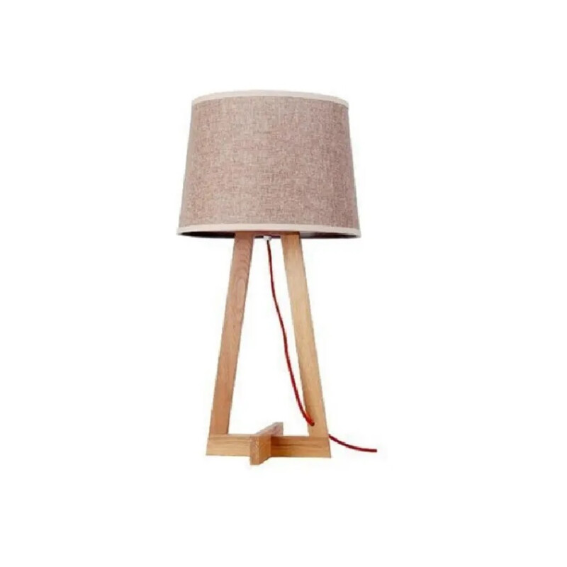 Lámpara portátil madera y tela marrón Lámpara portátil madera y tela marrón