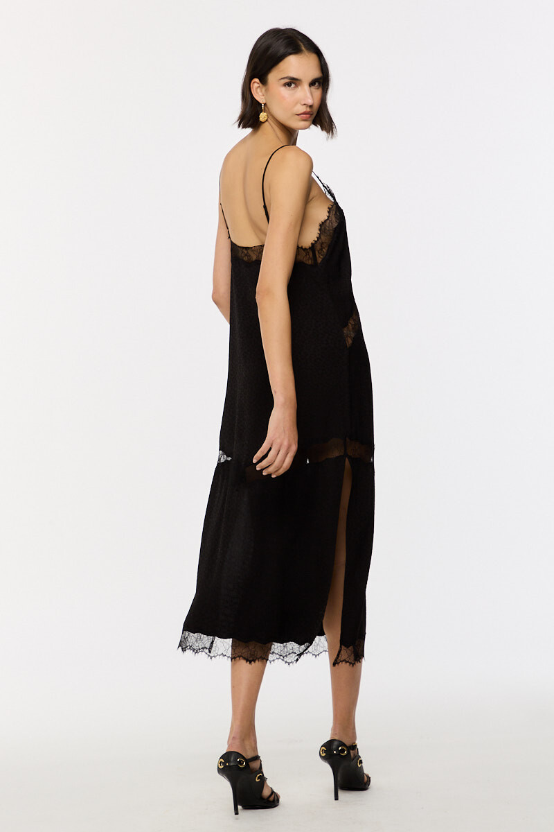 VESTIDO LARGO ENCAJE Negro