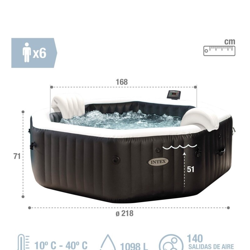 INTEX PURESPA DELUXE NEGRO CAPACIDAD 6 PERSONAS Intex Purespa Deluxe Negro Capacidad 6 Personas