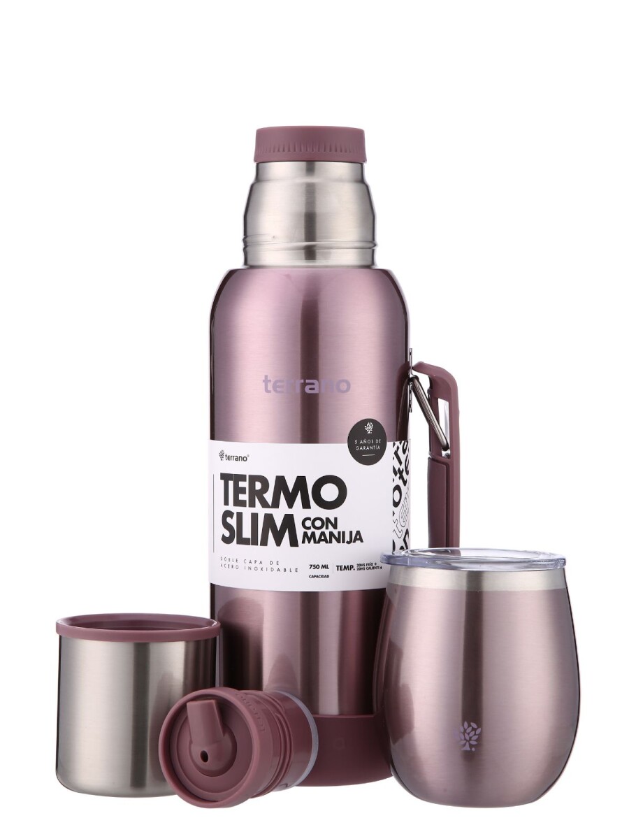 Kit Termo 750mL. Slim con Manija + Mate de Acero con Tapa - Lila Metalizado 