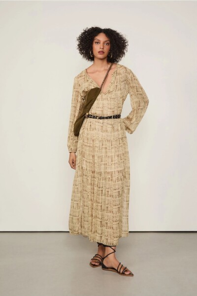 VESTIDO LARGO TRAMA Beige