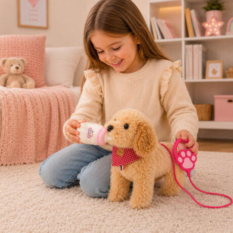 Perrito de juguete que camina con correa Marron