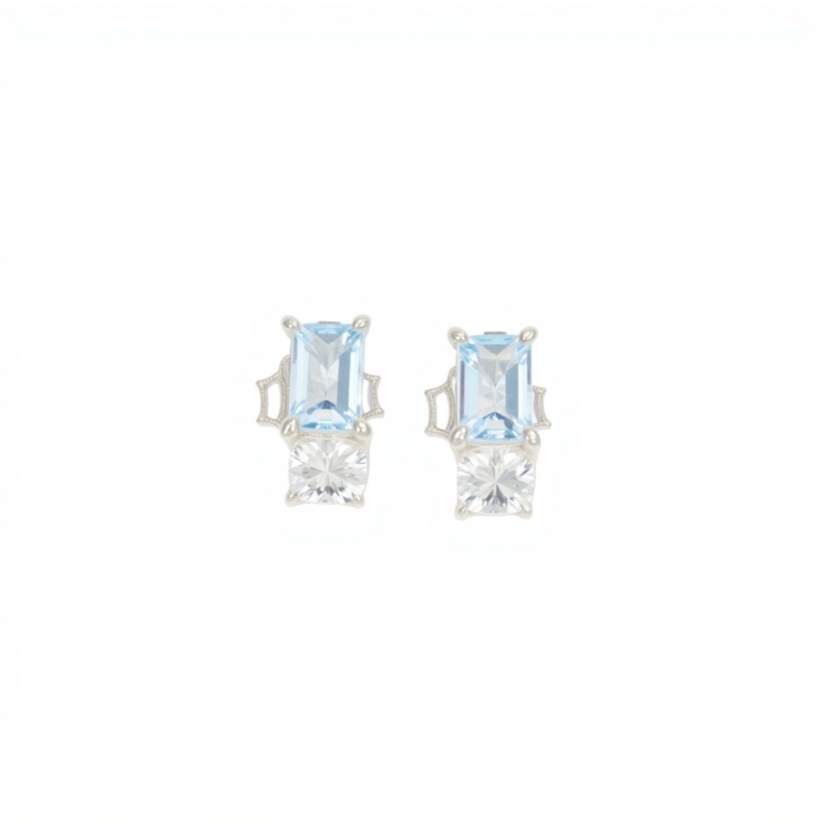 Caravanas Lea-Plata rodinada 925. Piedra Topacio azul y piedra luna-CA2029 - conpiedra 