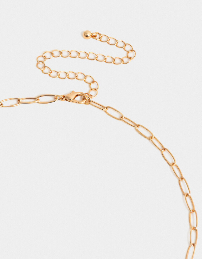 Cadena Corta con Dije Con Piedra Natural Collar Corto Bañado En Oro Con Piedra Natural - Dorado