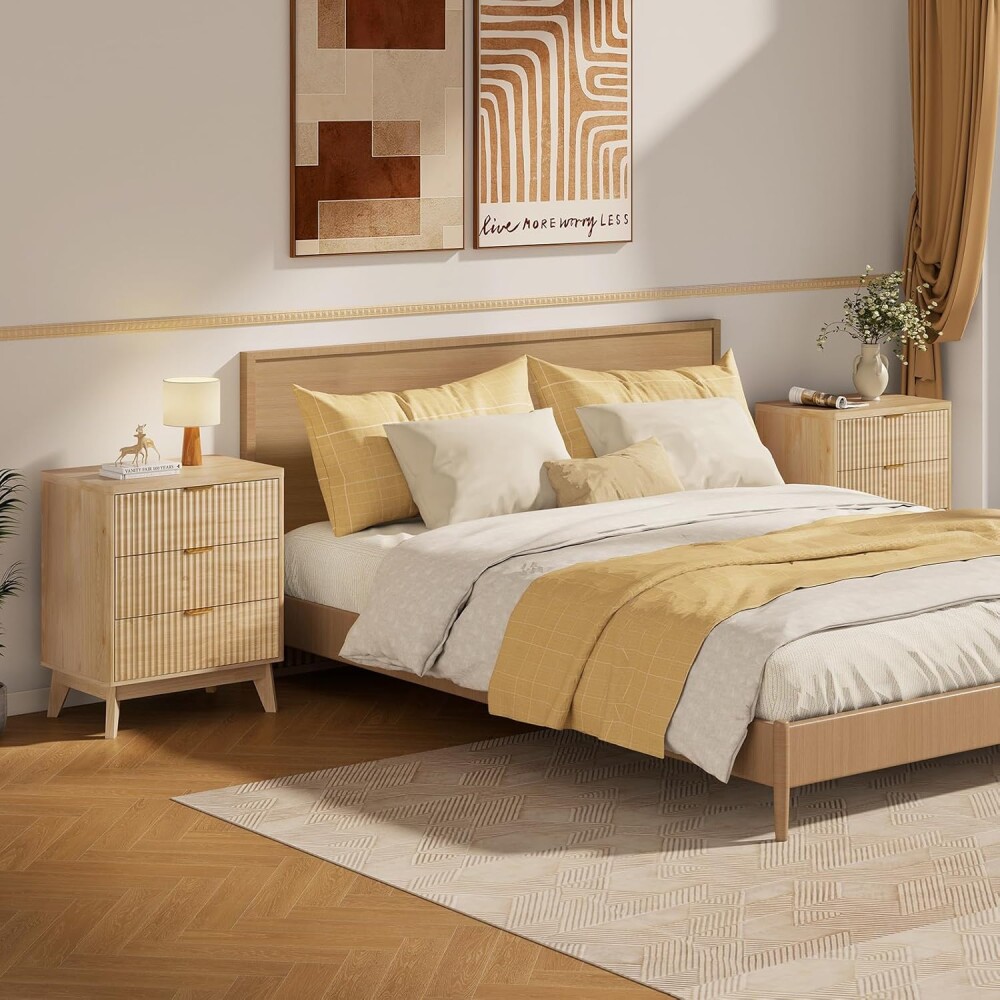 MESA DE LUZ GRAN TAMAÑO / CÓMODA 3 CAJONES - CON ENCHUFE rústico