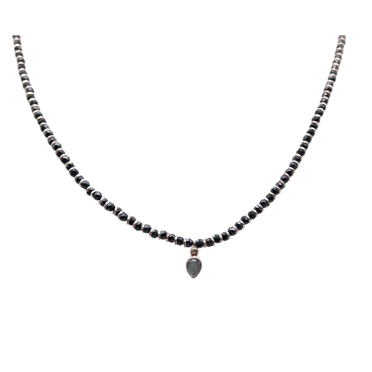 Conjunto Brahma- Plata rodinada 925- Piedra Espinela negra y Labradorita-CJ2035 - conpiedra 