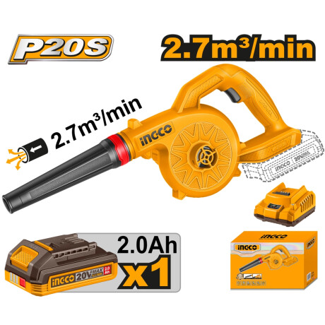 Sopladora a Bateria INGCO P20S 20V 2.7M/MIN C/Bat 2.0AH y Cargador CABLI20781