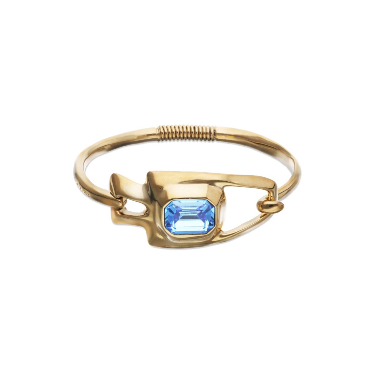 PULSERA SEMIRIGIDA DE ALEACIÓN DE METALES BAÑADA EN ORO 18K CON CRISTAL FACETADO AZUL - Pulsera 