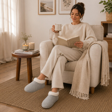 Pantuflas tejidas con corderito Gris