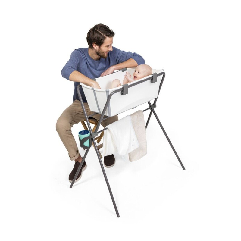 PACKBRN Set Baño Stokke Flexibath Plegable Con Reposera Blanco Y Gris