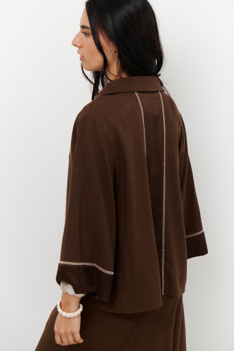 CHAQUETA LINO SATEN MARRON