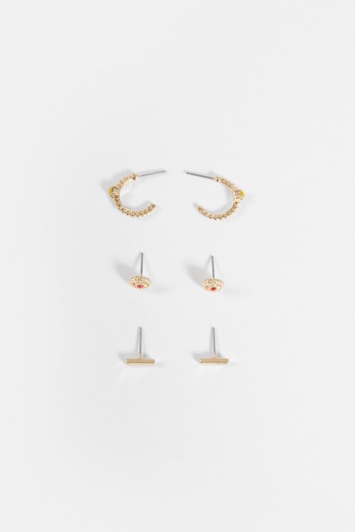 Set de 3 caravanas strass colores dorado