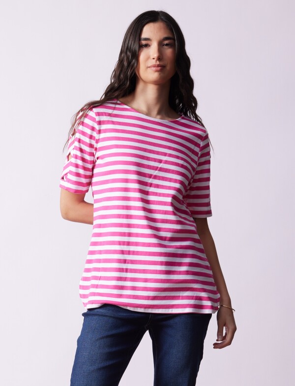 Remera Algodon Lineas FUCSIA/MULTI
