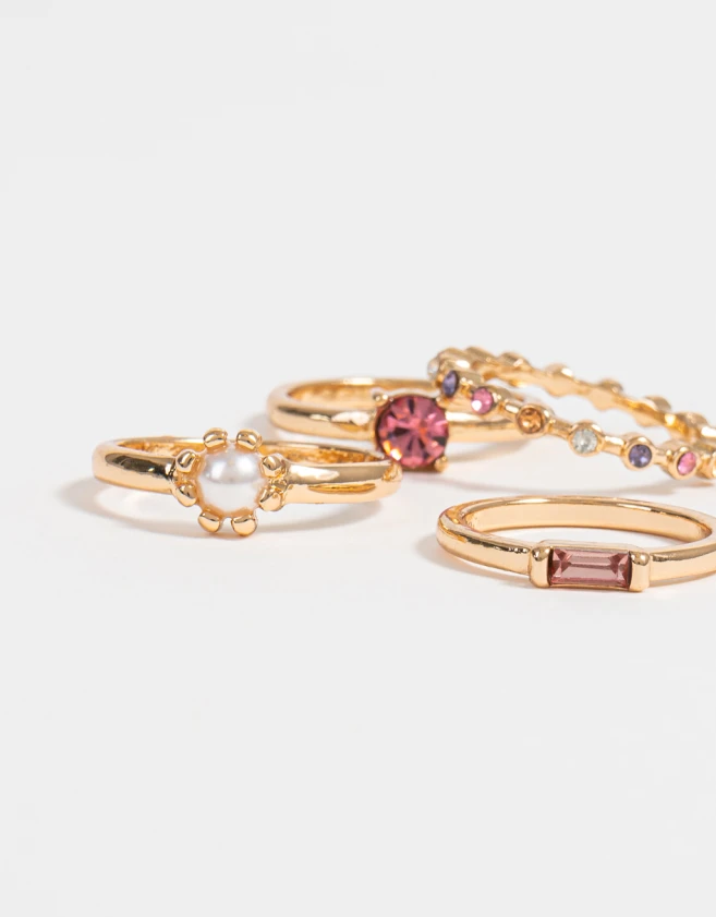 Sets Anillos Con strass multicolor Set De Anillos Con Strass - Dorado